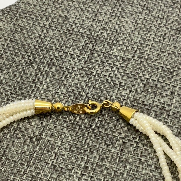 Vintage Trifari Faux Pearl and Seed Bead Multi Strand Necklace - Picture 4 of 5